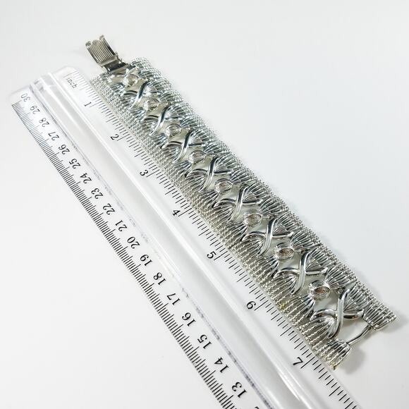 Vintage Coro Pegasus Wide Silver Tone Link Bracelet Mid Century Modern 1950s - Picture 4 of 10